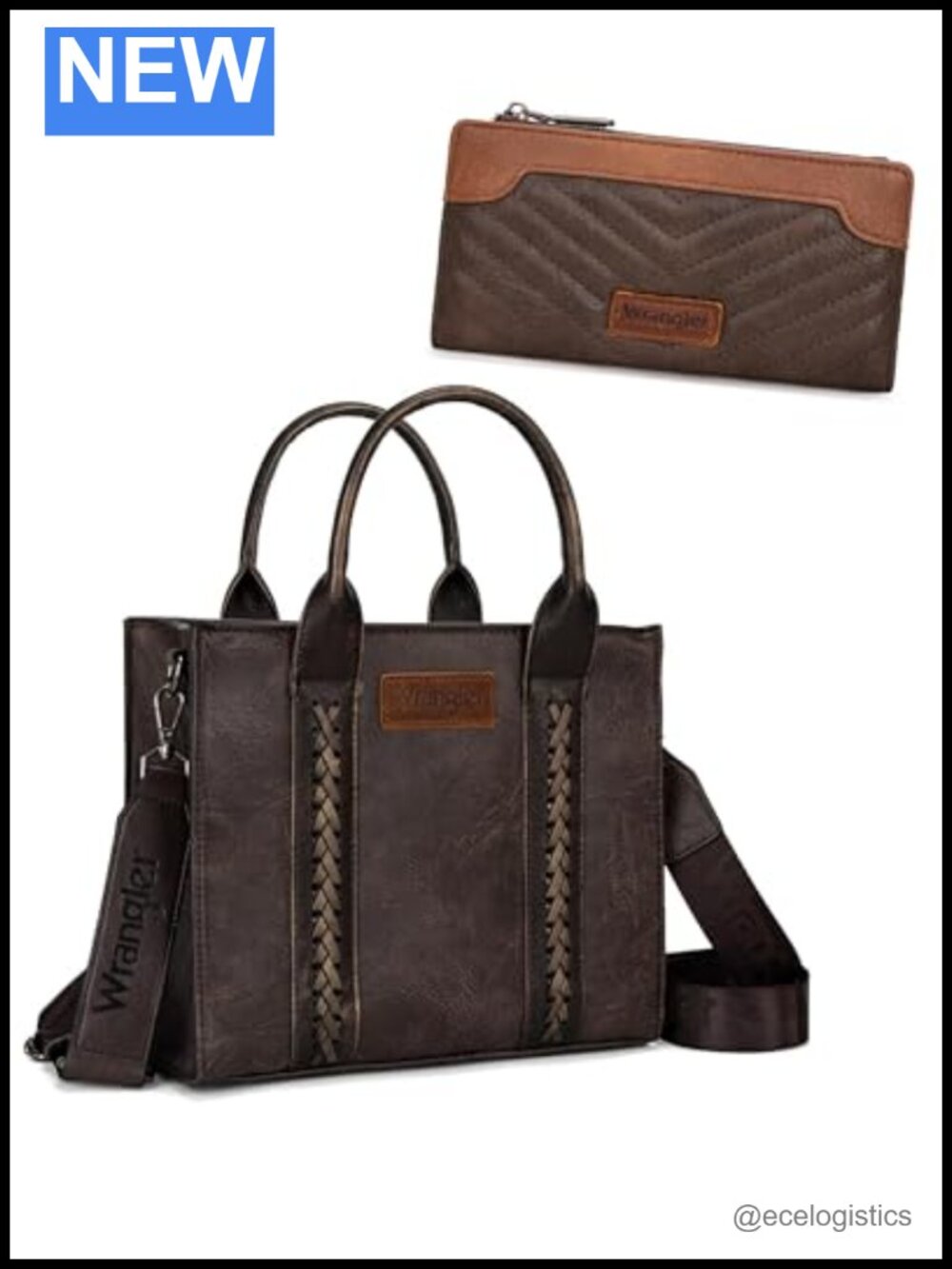 Wrangler Leather Tote Bag & Slim Bifold Wallet Women's Western Zipper Travel Set